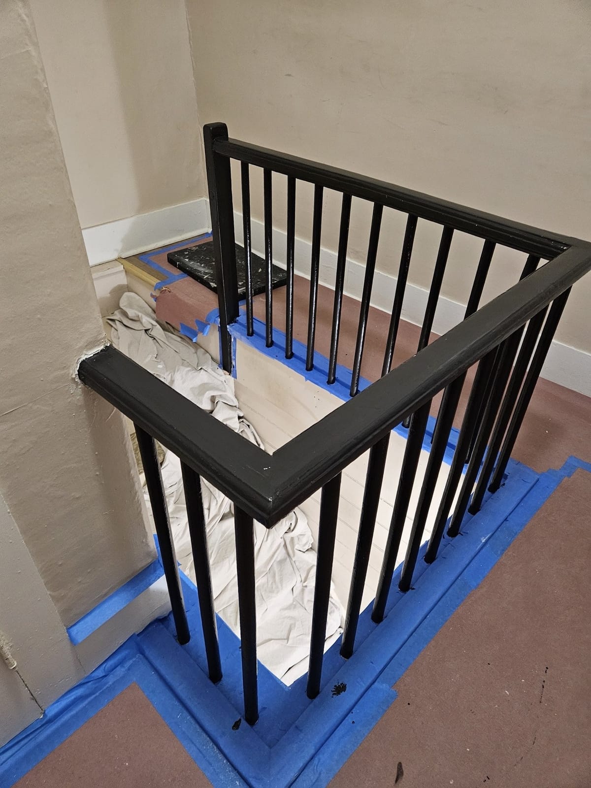 Wooden railing restored with fresh finish