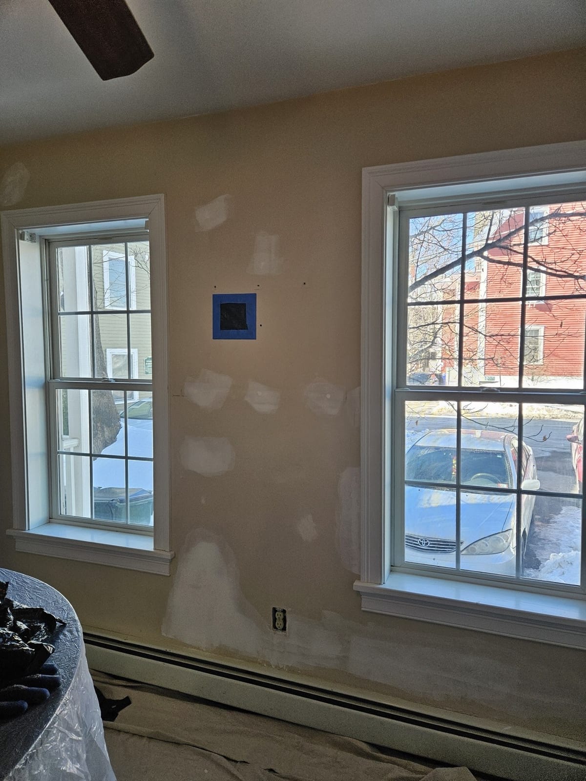 Drywall repair in progress in a NH home