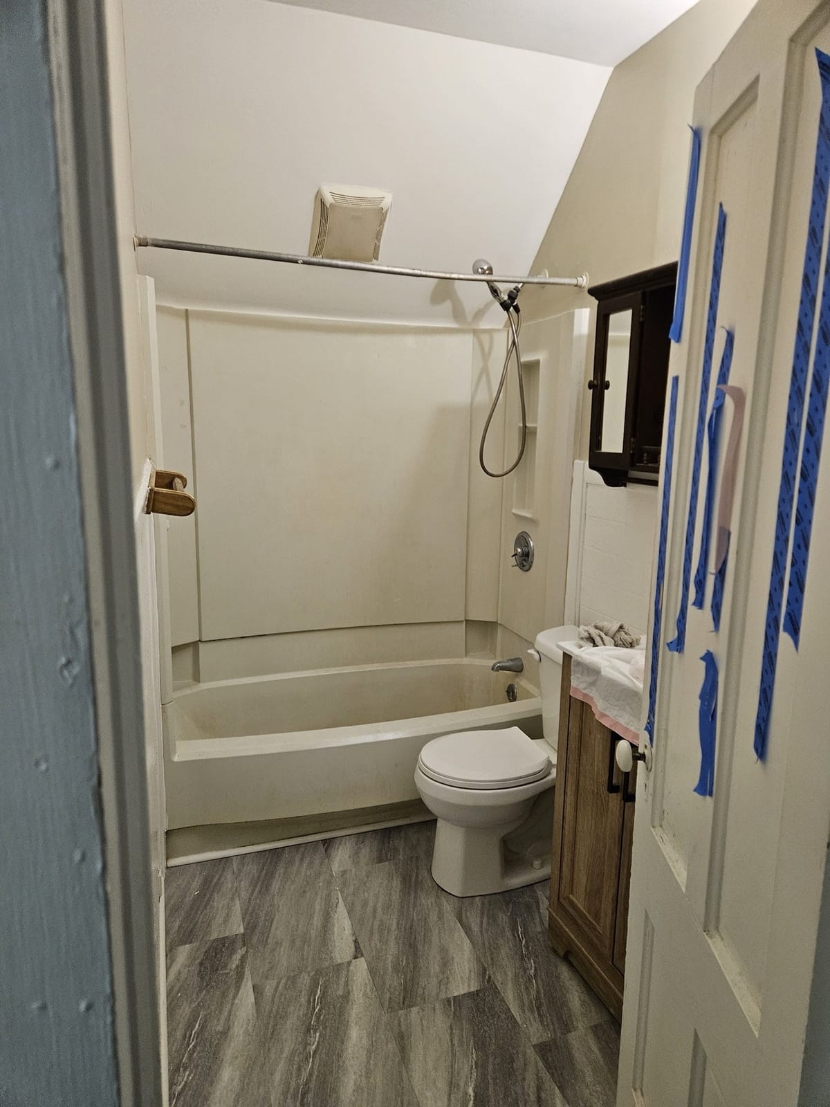 Bathroom wall after water damage restoration